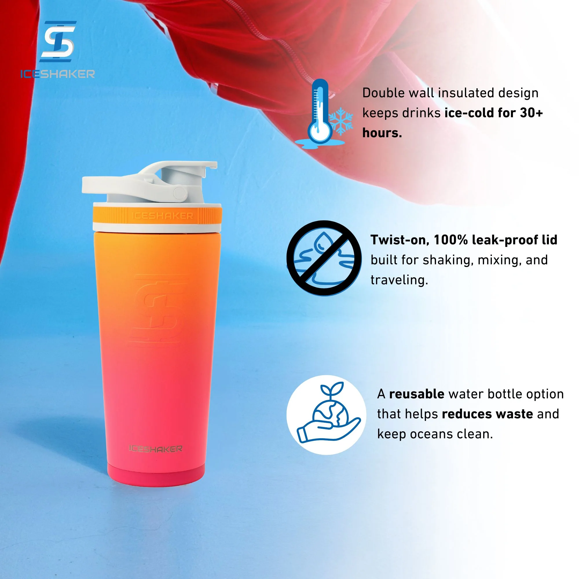 Ice Shaker Ombre Series 26oz Shaker Bottle - Sunkissed - Image 4